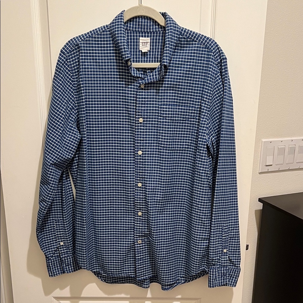 Gap Navy Checkered Button Down Shirt